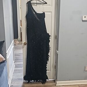NOVA LUXE Black Sequins and feather ULTRA SEXY DRESS!!!